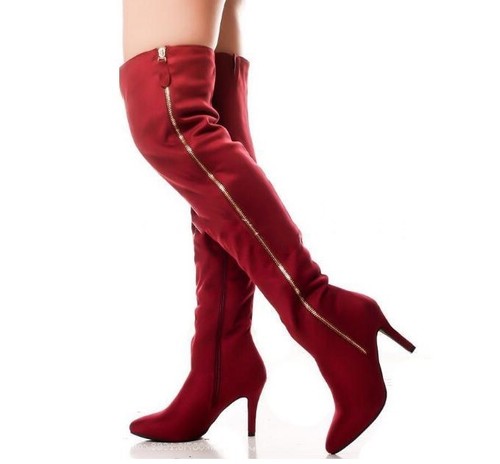 red high heel boots suede